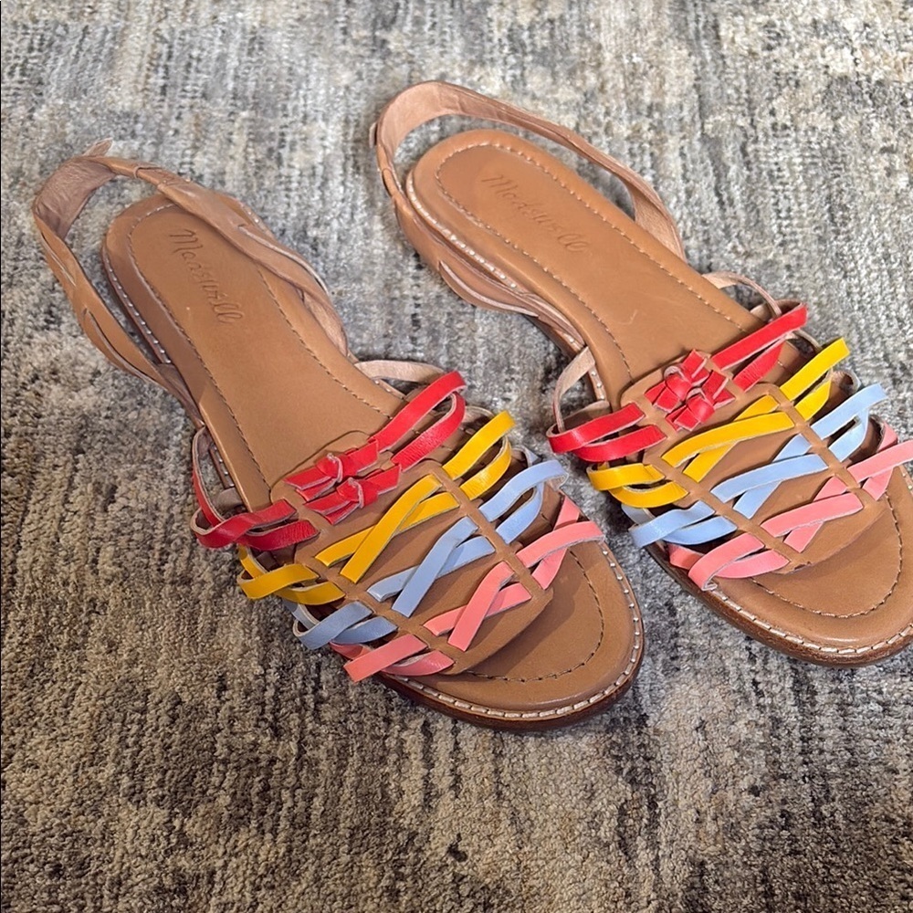 Madewell Women's 7.5 Leahter Multicolor Strappy Sandals - flats